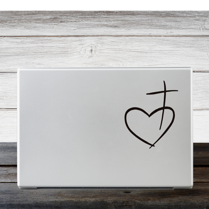 Christian Heart Cross Decal / Calcomanía Cristiana Corazón y Cruz – Vinyl Sticker for Laptop, Car, or Window