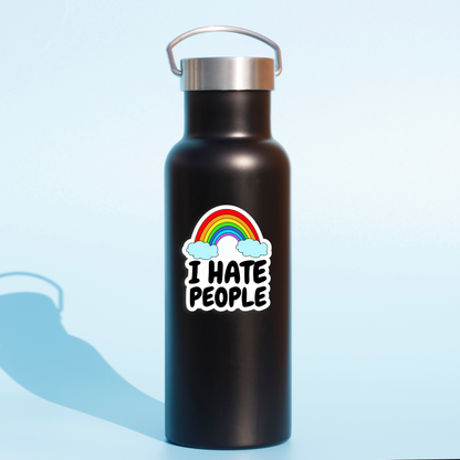 I Hate People Rainbow Sticker- Funny Waterproof, Dishwasher Safe Decal