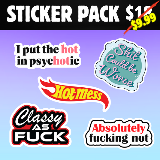 Funny Adult Sarcasm Sticker Pack - 5 Waterproof Vinyl Stickers for Water Bottles, Laptops, Cars, Journals & More