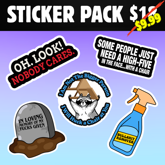 Bullsh*t Remover - 5-Pack of Funny Sarcastic Stickers for Adults | Waterproof Vinyl for Laptops, Water Bottles, Toolboxes & More