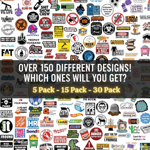Funny Adult Mystery Sticker Pack - 5, 15, or 30 Pack Blue Collar Dad Humor - Funny Work Jokes & Hard Hat Decals