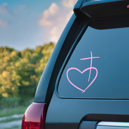 Christian Heart Cross Decal / Calcomanía Cristiana Corazón y Cruz – Vinyl Sticker for Laptop, Car, or Window