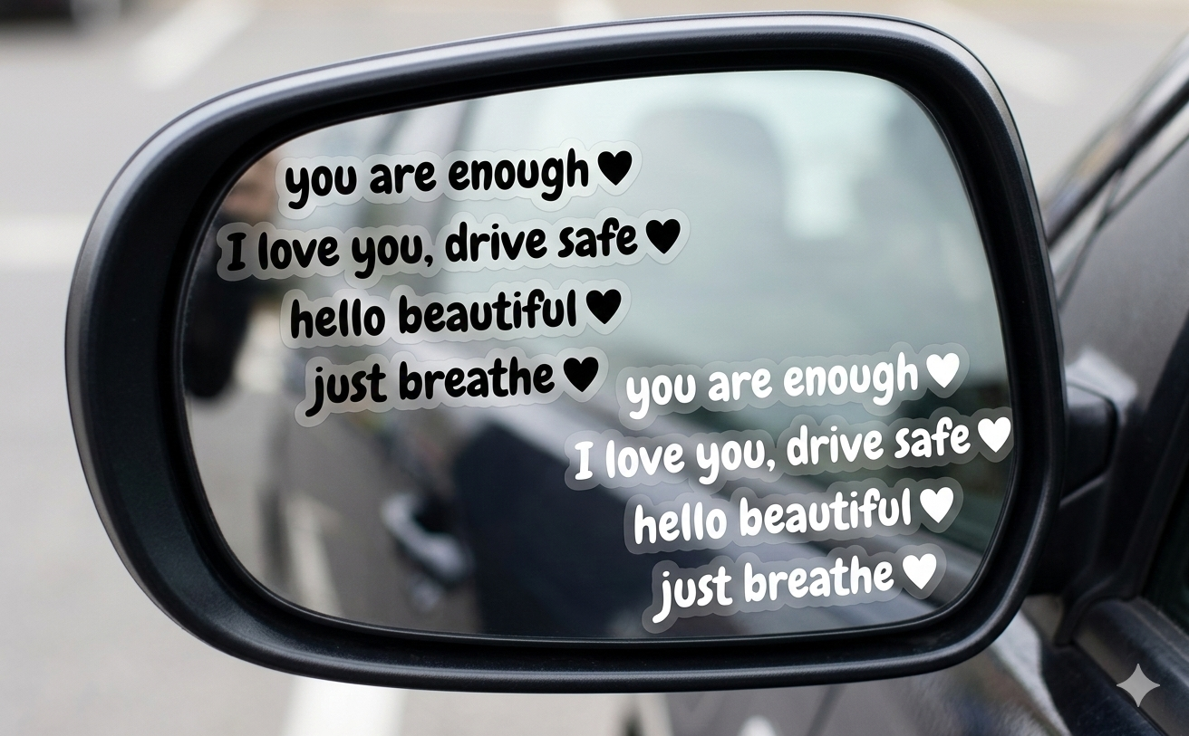 8PCS Car Rearview Mirror Sticker "I love you drive safe" "Hello Beautiful" "Just Breathe" "You Are Enough"