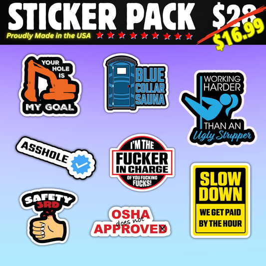Blue Collar Sticker Pack - Hilarious Stickers for Hard Hats, Coolers, Hydroflasks & Trucks
