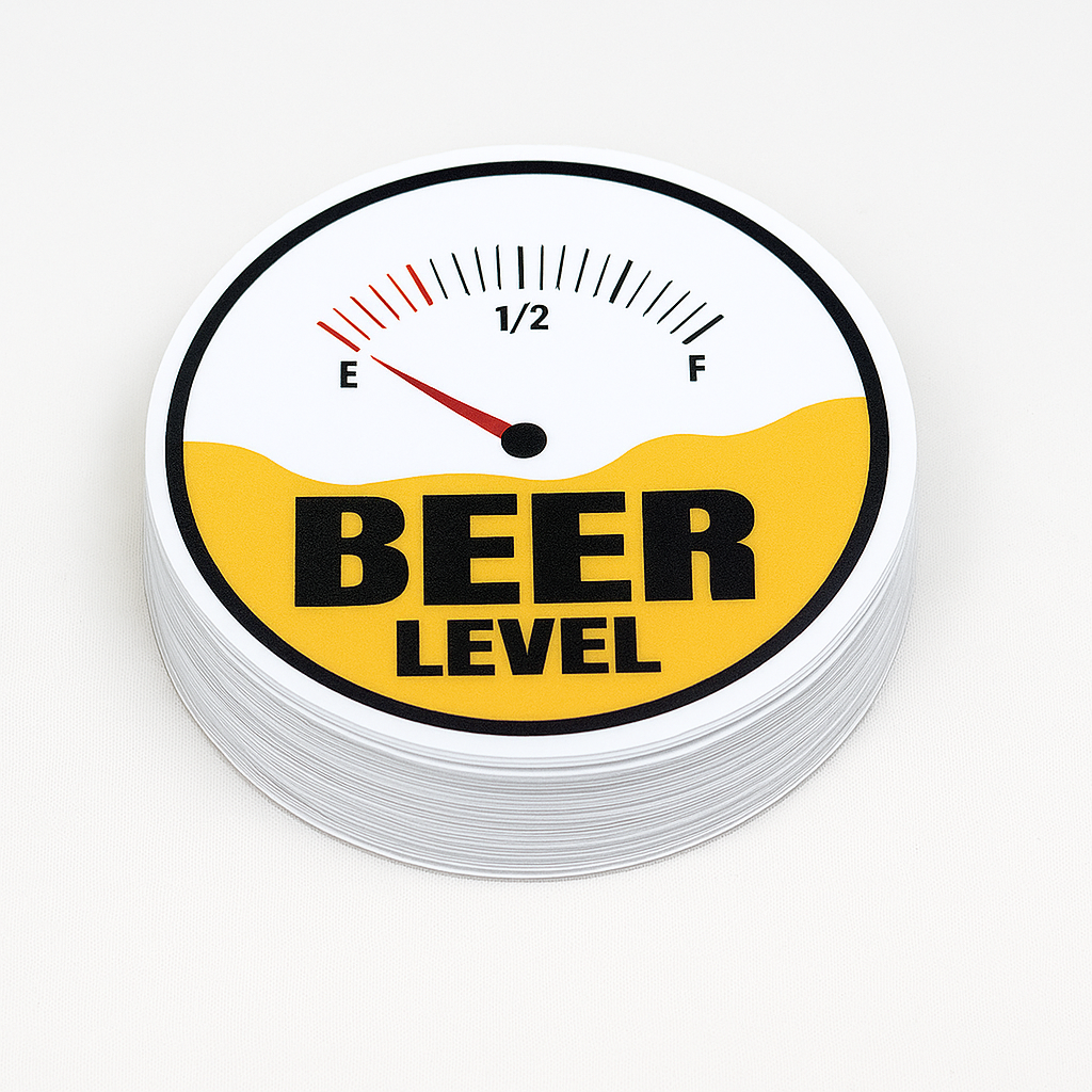 BEER Level: Empty Funny Vinyl Sticker - Waterproof, UV Resistant, Durable