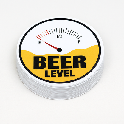 BEER Level: Empty Funny Vinyl Sticker - Waterproof, UV Resistant, Durable