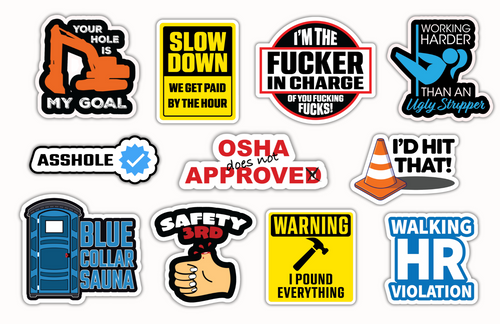 Sticker Pack - 11 Funny Blue Collar, Construction, Sarcasm Sticker Pack Gifts for Men