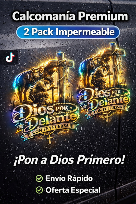 3Pcs Cowboy Dios por Delante Religious Holographic Chrome Car Decal - High Def Waterproof Christian Cross Sticker for Laptops Hardhats Bumpers Cars &amp; Gear, Texan Cowboy Car Sticker