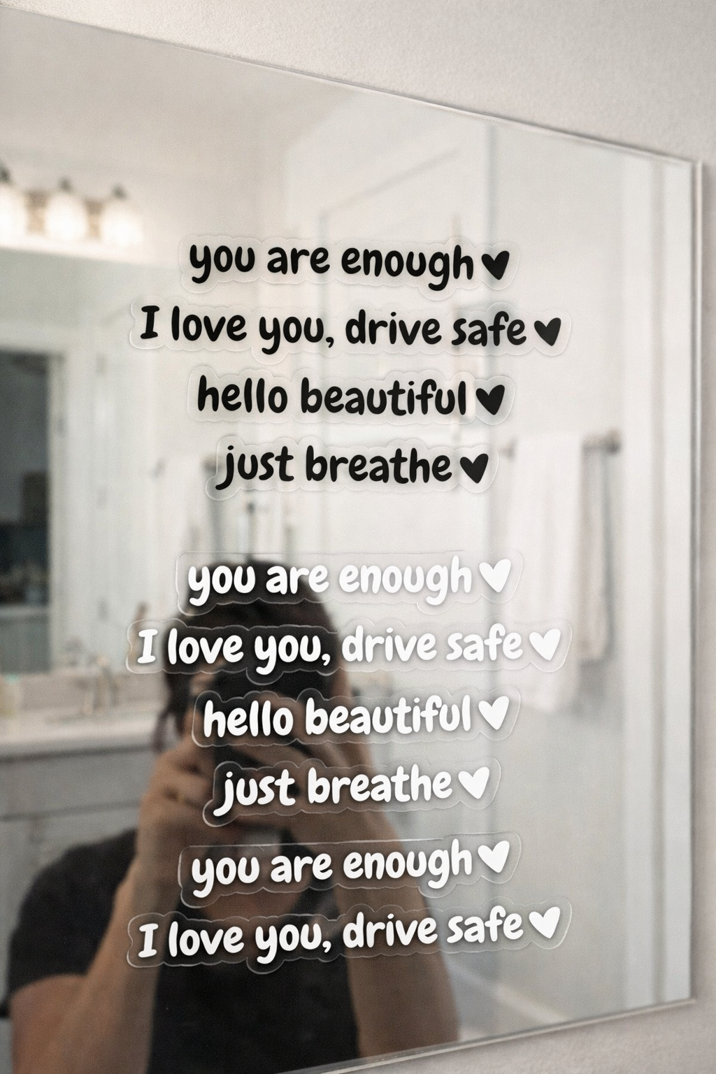 8PCS Car Rearview Mirror Sticker "I love you drive safe" "Hello Beautiful" "Just Breathe" "You Are Enough"