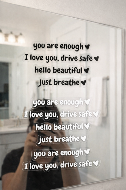 8PCS Car Rearview Mirror Sticker "I love you drive safe" "Hello Beautiful" "Just Breathe" "You Are Enough"