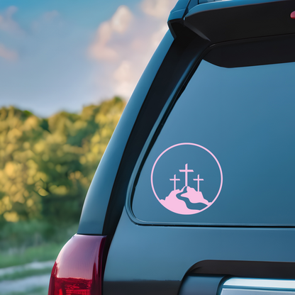 Christian Car Window Decal – Three Crosses on Calvary Car Sticker / Calcomanía Cristiana de Auto – Tres Cruces