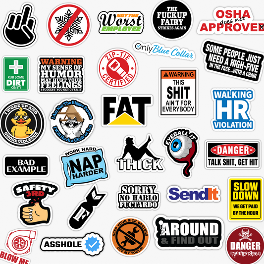 OSHA-Themed Parody Sticker Pack – 30-Piece Premium Hilarious Hard Hat & Toolbox Stickers | Premium 6mm Vinyl | All-Season & Waterproof