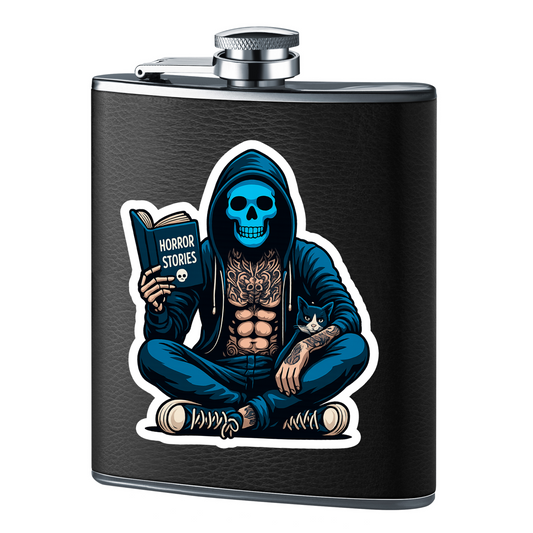 Masked Man Book Reading Stickers - + Free Mystery Sticker - Waterproof Vinyl Decal of Skeleton Girl in Pink Hoody