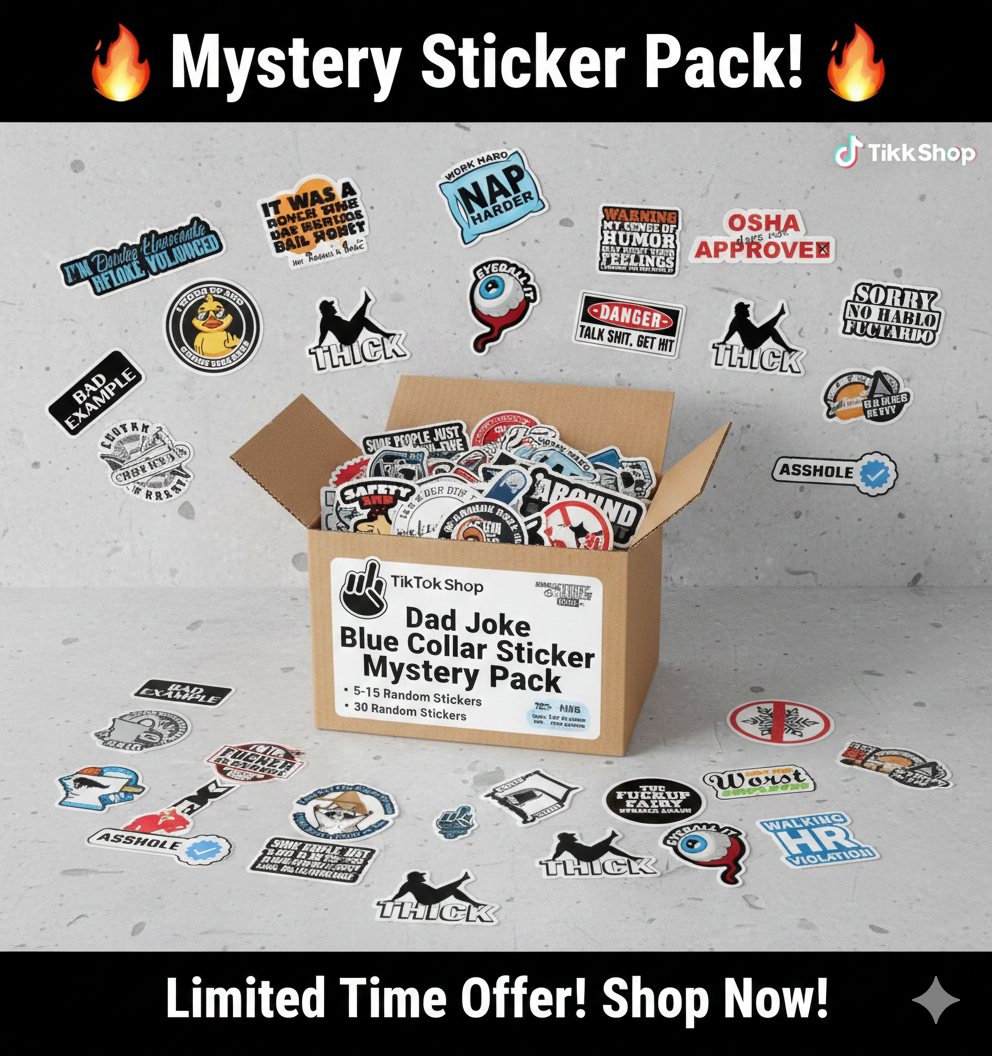 Funny Adult Mystery Sticker Pack - 5, 15, or 30 Pack Blue Collar Dad Humor - Funny Work Jokes & Hard Hat Decals