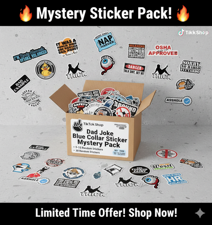 Funny Adult Mystery Sticker Pack - 5, 15, or 30 Pack Blue Collar Dad Humor - Funny Work Jokes & Hard Hat Decals