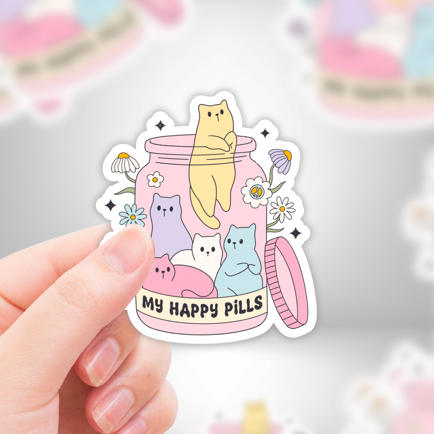 "My Happy Pills" Cat Medication Bottle - Cute Mental Health Sticker