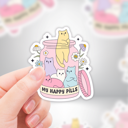 "My Happy Pills" Cat Medication Bottle - Cute Mental Health Sticker