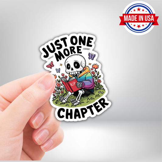 Just One More Chapter Skull & Butterflies Vinyl Sticker - Waterproof, UV Resistant, Durable Book Lover Decal
