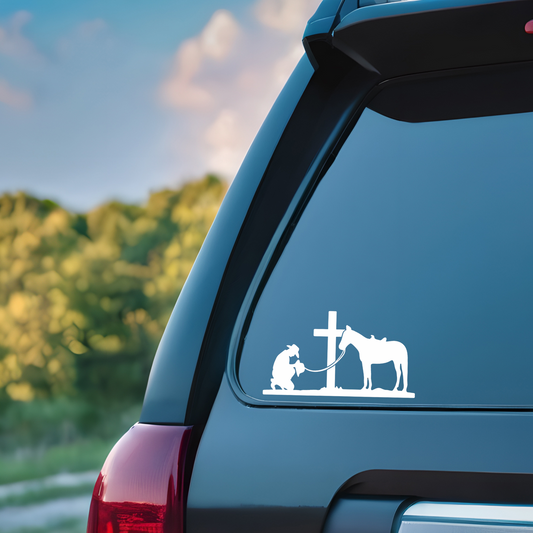 Praying Man Horse Decal - Premium Faith Car Sticker