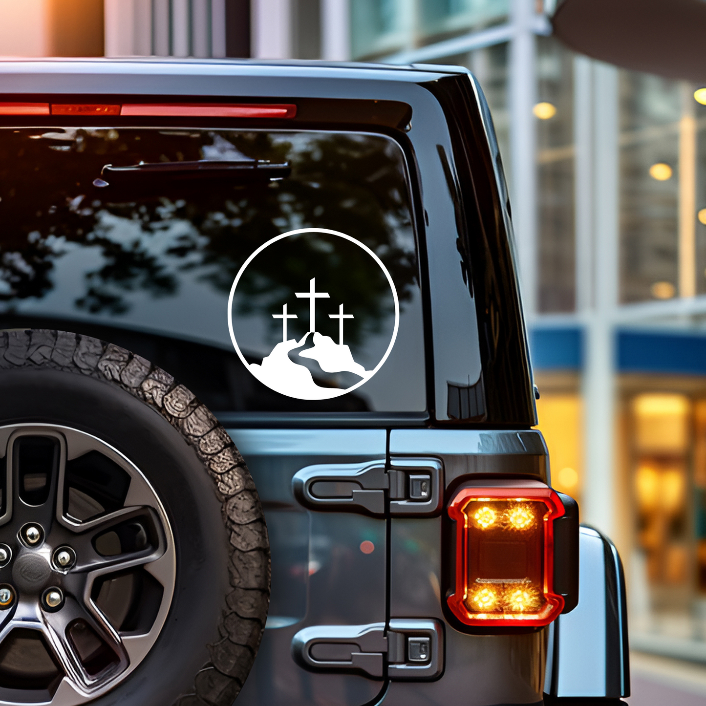 Christian Car Window Decal – Three Crosses on Calvary Car Sticker / Calcomanía Cristiana de Auto – Tres Cruces