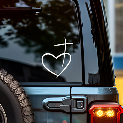 Christian Heart Cross Decal / Calcomanía Cristiana Corazón y Cruz – Vinyl Sticker for Laptop, Car, or Window