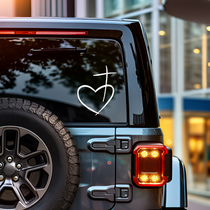 Christian Heart Cross Decal / Calcomanía Cristiana Corazón y Cruz – Vinyl Sticker for Laptop, Car, or Window