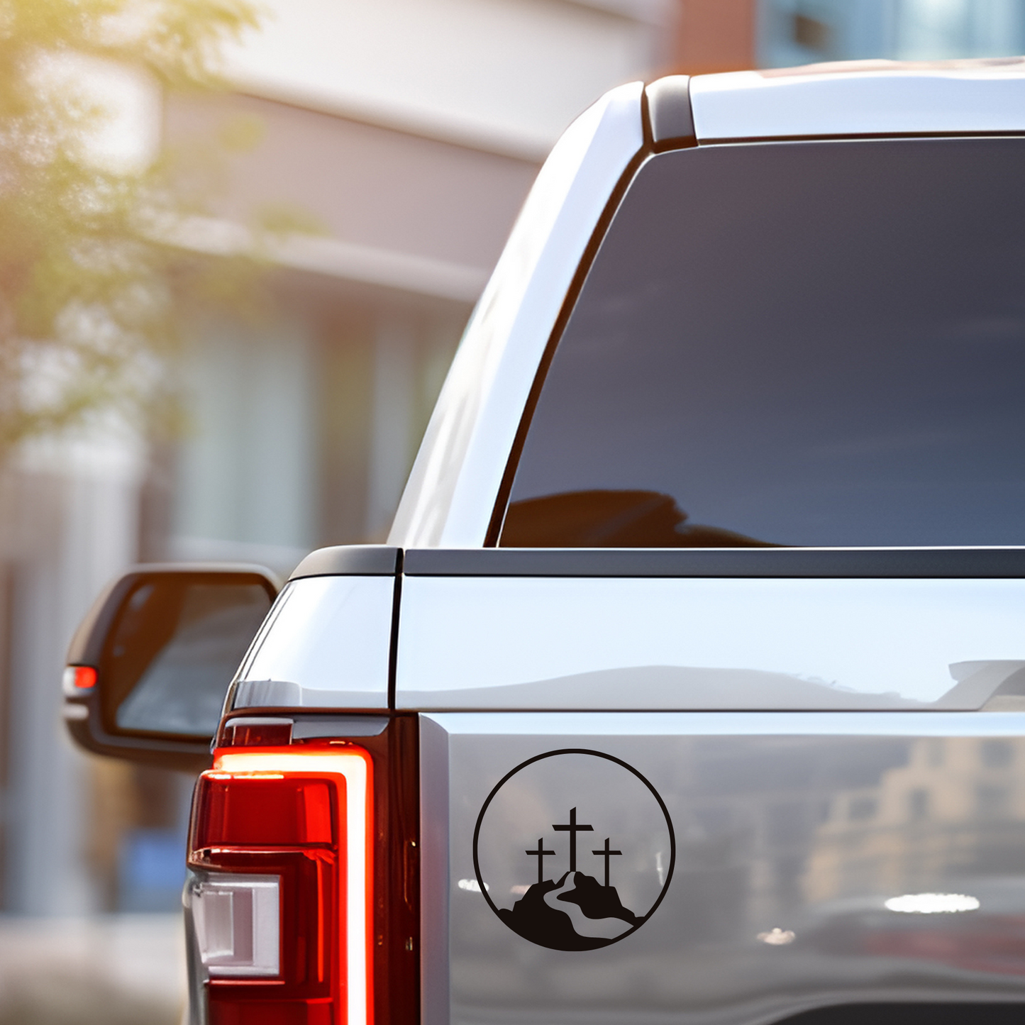 Christian Car Window Decal – Three Crosses on Calvary Car Sticker / Calcomanía Cristiana de Auto – Tres Cruces