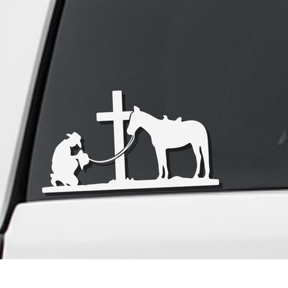 Praying Man Horse Decal - Premium Faith Car Sticker