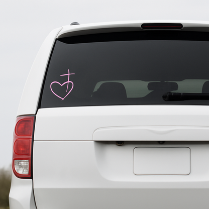 Christian Heart Cross Decal / Calcomanía Cristiana Corazón y Cruz – Vinyl Sticker for Laptop, Car, or Window