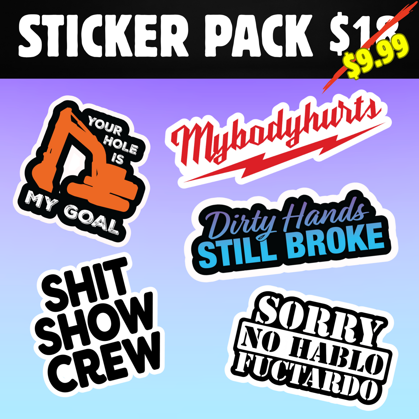 Funny Blue Collar Sticker Pack – 5 Waterproof Vinyl Stickers for Hard Hat, Toolbox, Laptop – Dirty Humor Construction Stickers