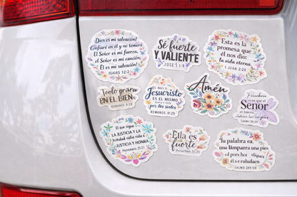 14-Pack Stickers Cristianos en Español | Frases Bíblicas Florales | Waterproof & UV Resistant