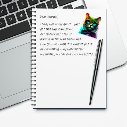 Funny Cat Hologram Sticker with Bow Tie & Glasses | Die Cut Stickers | Premium Vinyl Waterproof Stickers | UV Gloss Laminate | FAST SHIPPING