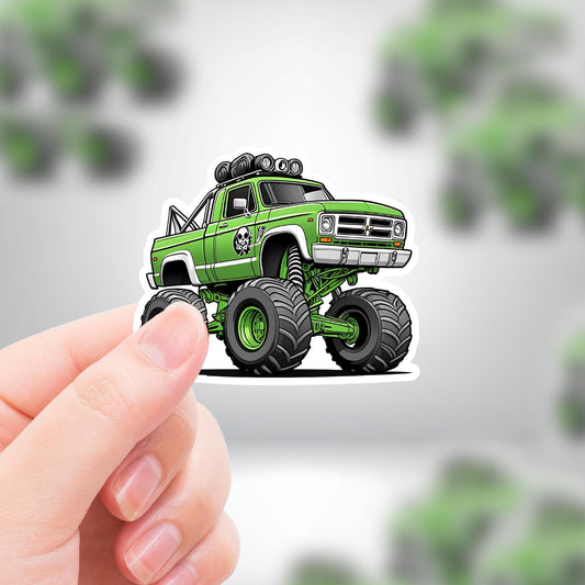 Green Monster Truck Skull Sticker | Premium Die Cut Stickers | Premium Vinyl Waterproof Stickers | UV Gloss Lamination | Dishwasher Safe