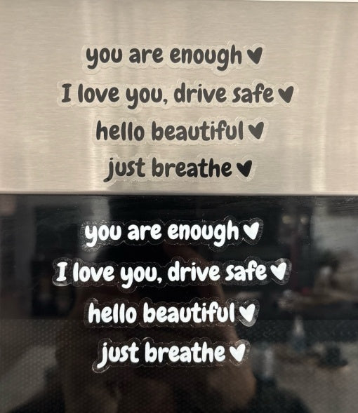 8PCS Car Rearview Mirror Sticker "I love you drive safe" "Hello Beautiful" "Just Breathe" "You Are Enough"