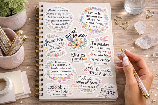 14-Pack Stickers Cristianos en Español | Frases Bíblicas Florales | Waterproof & UV Resistant
