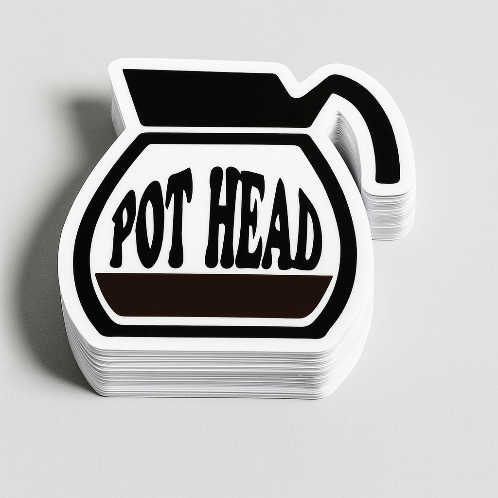 Pot  Head Funny Coffee Vinyl Sticker - Waterproof, UV Resistant, Durable