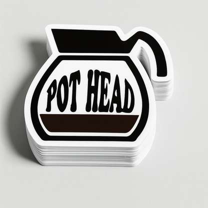Pot  Head Funny Coffee Vinyl Sticker - Waterproof, UV Resistant, Durable