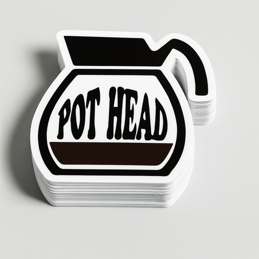 Pot  Head Funny Coffee Vinyl Sticker - Waterproof, UV Resistant, Durable