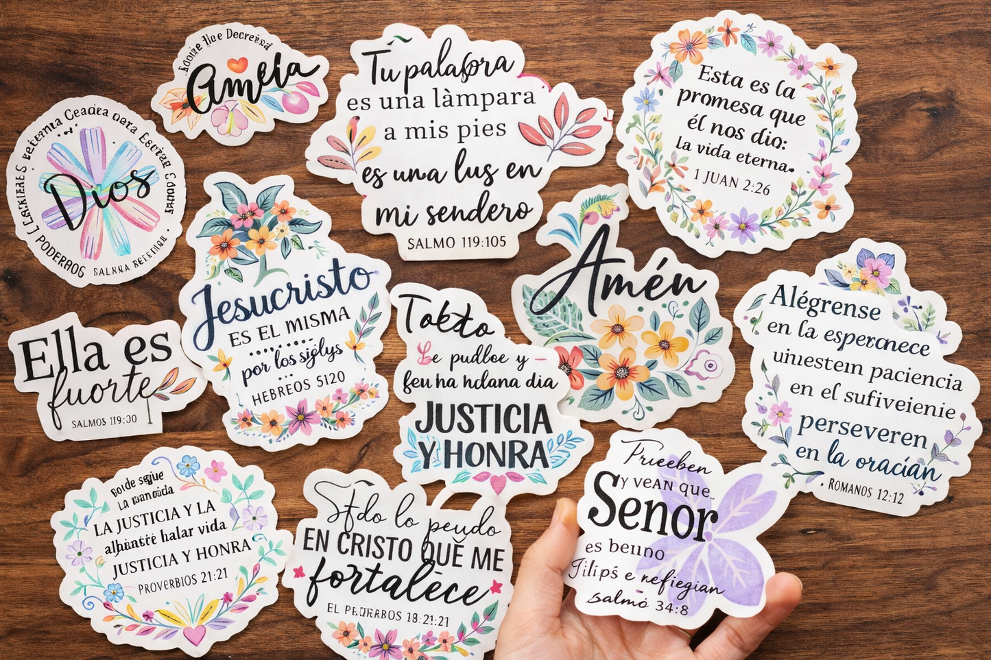 14-Pack Stickers Cristianos en Español | Frases Bíblicas Florales | Waterproof & UV Resistant
